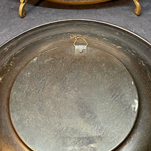 Antique Copper & Enamel Plates Wall Decor Jesus Modonna Nazareth 7.5” Set of 2 - Picture 5 of 9